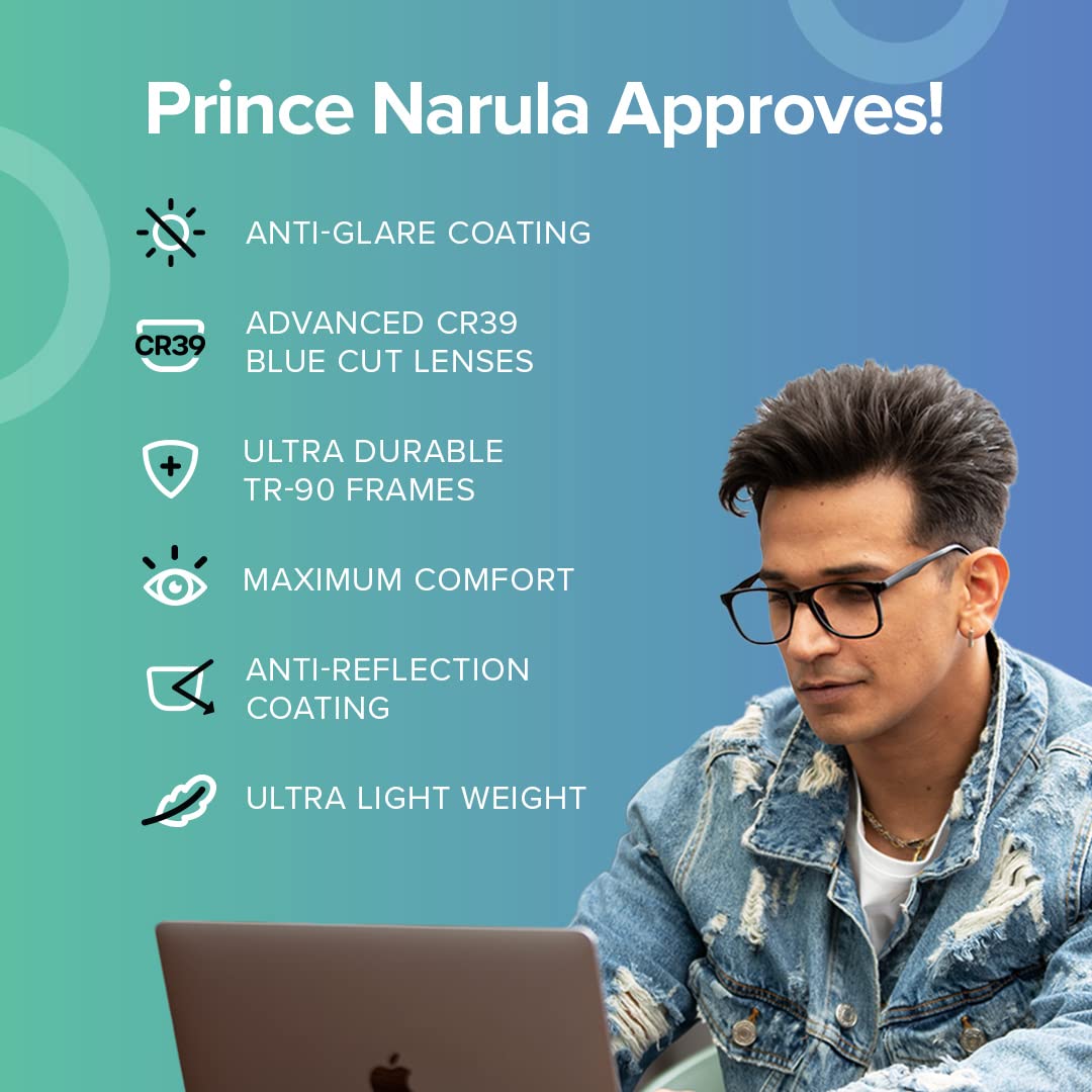 Intellilens Square Blue Cut Computer Glasses for Eye Protection Zero Power, Anti Glare Blue Light Filter Glasses UV Protection Eye Glass for Men