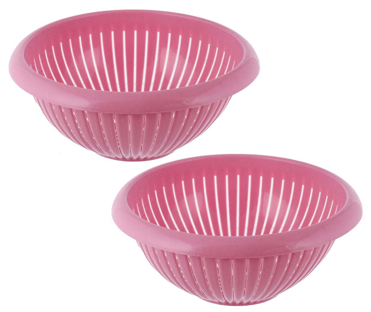 Heart Home Multifunctional Plastic Drain Strainer, Colander, Washing Basket for Home Kitchen Supplies - Pack of 2 (Pink)-50HH01859