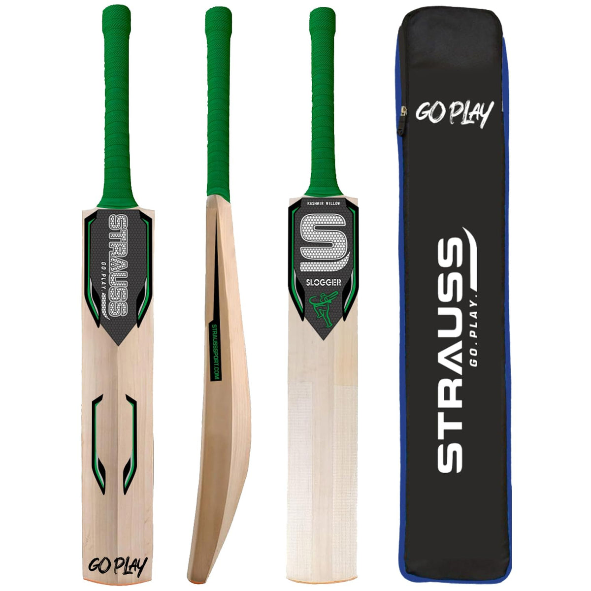 Strauss Slogger Cricket Bat | Kashmir Willow | Cricket Bat with Grip for Gully Cricket & Tournament Match | Standard Tennis Ball Bat for Cricket | Size: 5 (800-900 Grams)