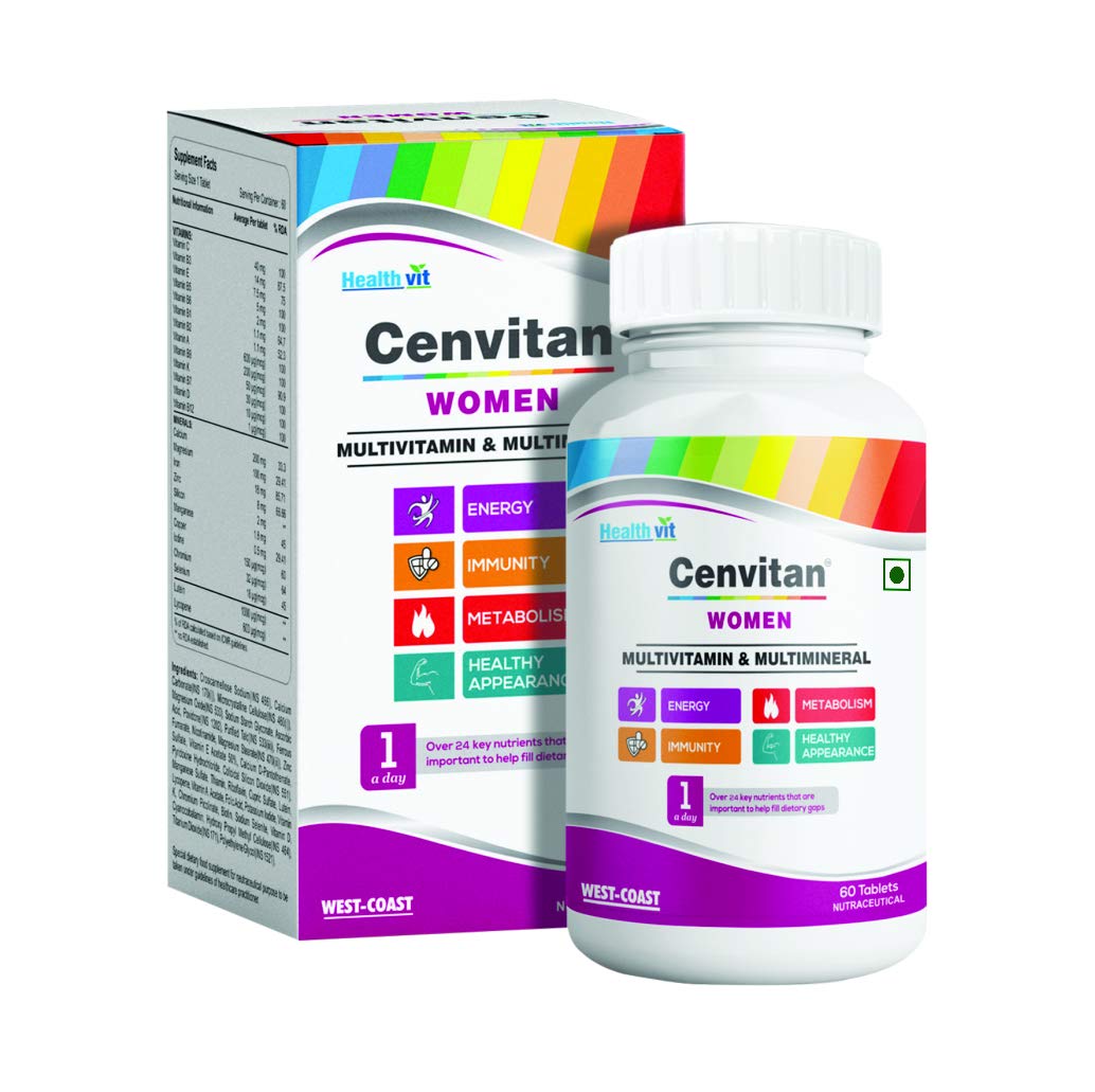 Healthvit Cenvitan Multivitamin for Women - 60 Tablets with 24 Nutrients | Women Daily Nutrition, Stamina Enhancement, Hair, Skin, and Nails | Bone Health, Vitality, Energy Boost, Immunity, Metabolism