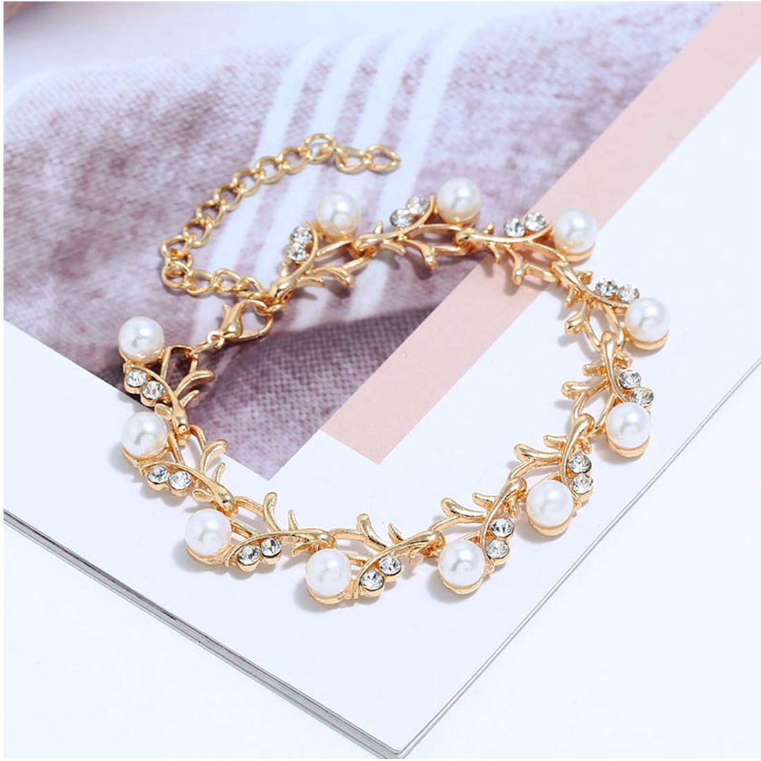 Yellow Chimes Celebrity Choice Classic Adorable Water Pearls Crystals Gold Plated Bracelet for Women and Girls