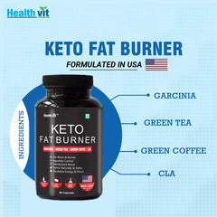 Healthvit Keto Fat Burner With Garcinia, Green Tea, Green Coffee, CLA Pack of 60 Capsules
