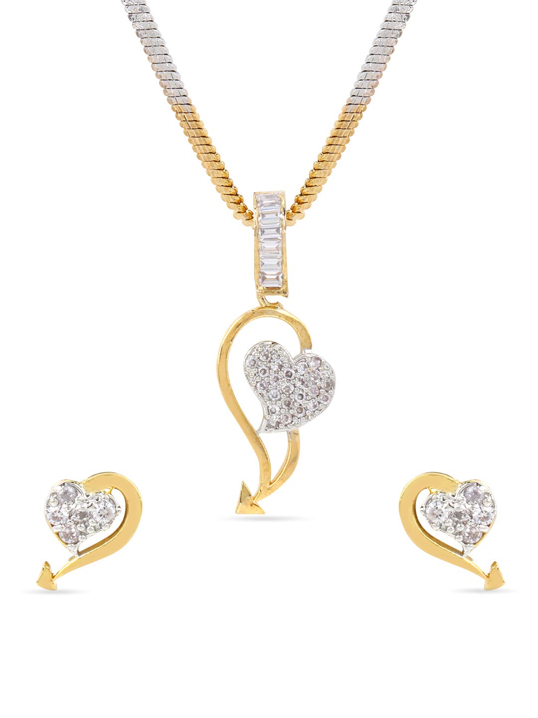 Yellow Chimes American Diamond Pendant Set for Women Gold Plated High Grade Authentic White Heart AD Jewellery Pendant Set for Women and Girls
