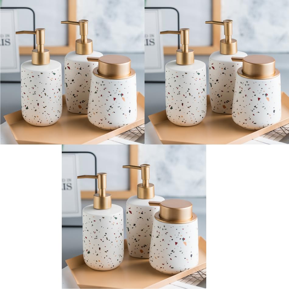 UMAI Liquid Soap Dispenser | Stoneware | Bathroom Sanitizer, Lotion, Shampoo Dispenser | Ceramic Handwash Bottle for Kitchen | Soap Dispenser for Wash Basin | Bathroom Accessories (Pack of 3)