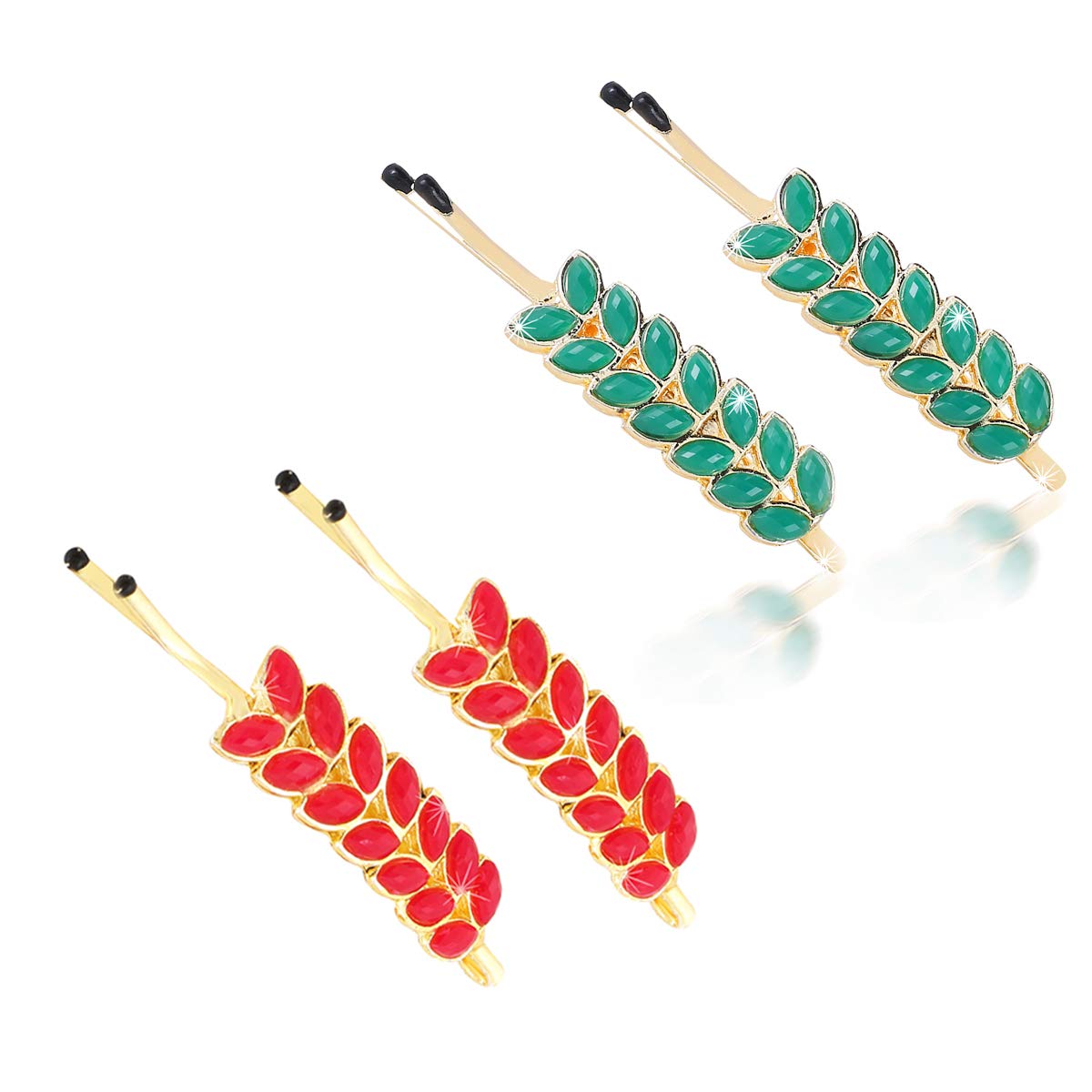 Yellow Chimes Beautiful Leaf Design 4 Pcs Combo Studded Stone Gold Plated Classic Hair Pins for Women & Girls