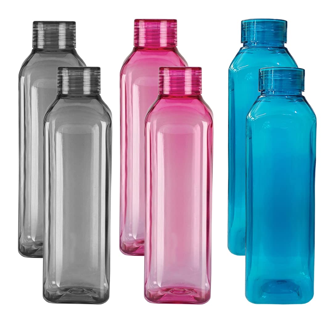 Urbane Home BPA Free Plastic Water Bottles | Unbreakable, Leak Proof, 100% Food Grade Plastic | For Kids & Adults | Refrigerator Plastic Bottle Set of 6|Assorted