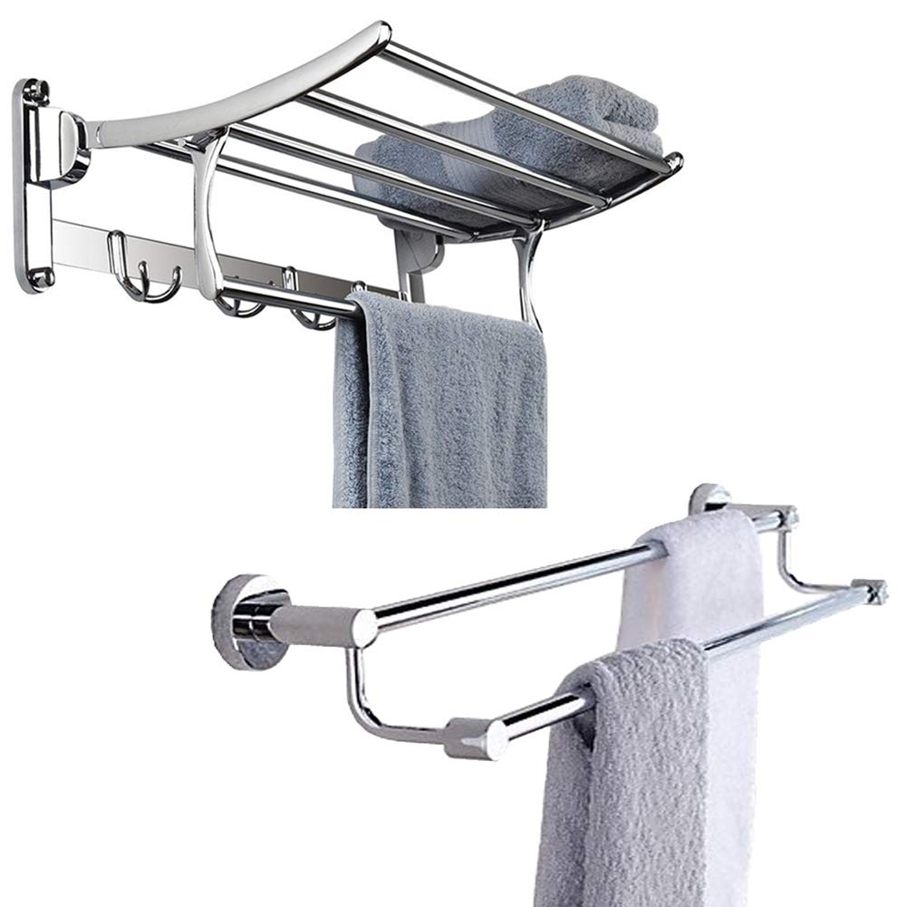 Plantex Stainless Steel Folding Towel Rack with Rod Bathroom Accessories (Silver)