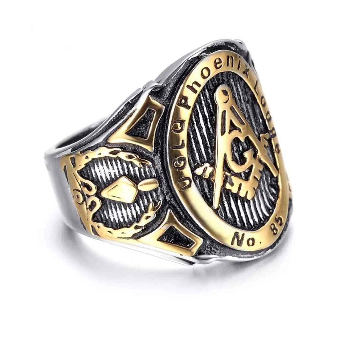 Yellow Chimes Vintage AG Masonic Logo Religious Freemason Symbol with Phoenix Engraved Stainless Steel Ring for Men & Boys