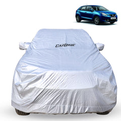 CARBINIC Car Cover for Maruti Baleno 2022 Waterproof (Tested) and Dustproof Custom Fit UV Heat Resistant Outdoor Protection with Triple Stitched Fully Elastic Surface (Silver)