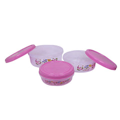 Kuber Industries Floral Design Plastic 3 Pieces Food Saver Container Set 1000, 2000 & 3000 ML (Pink)
