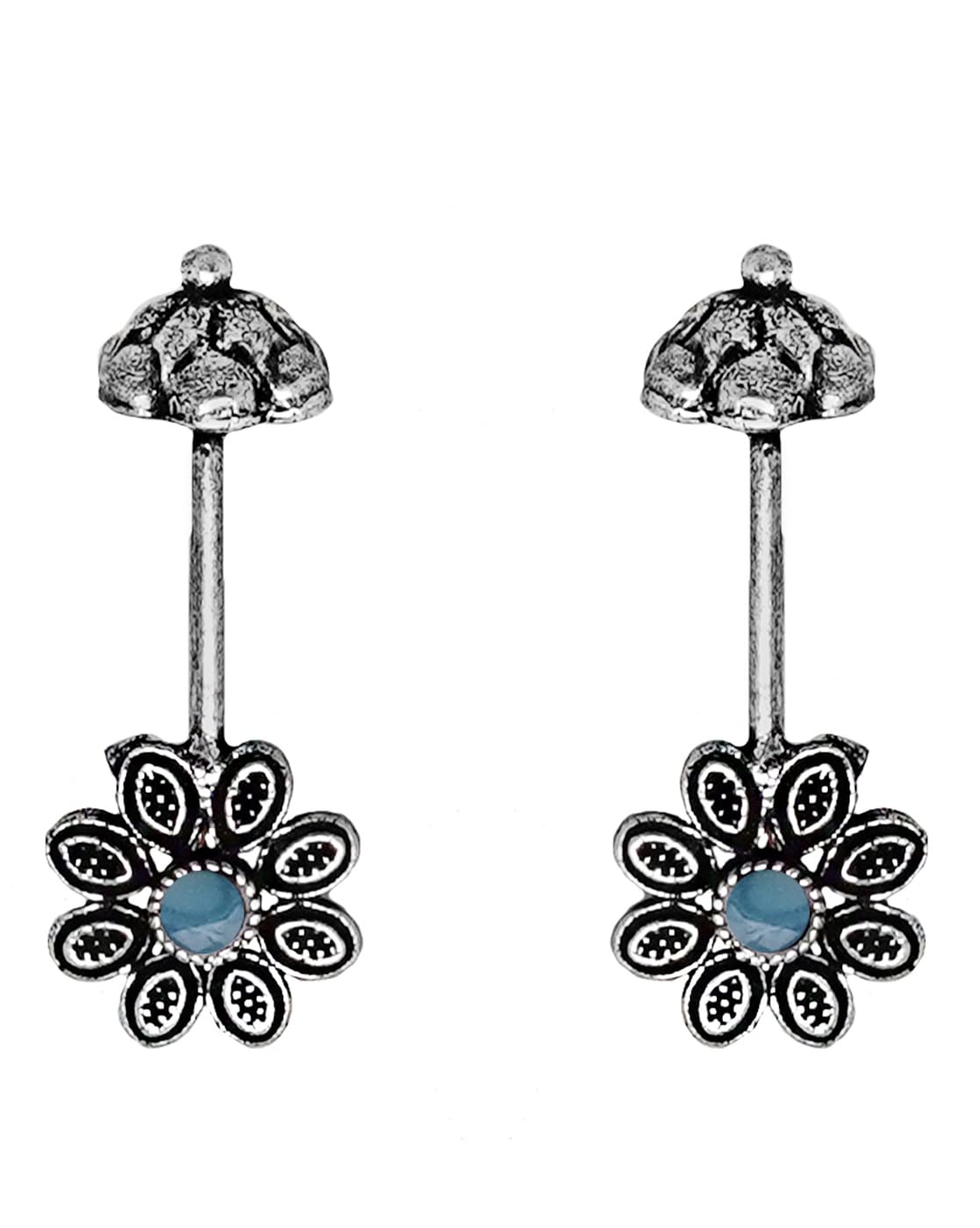 Teejh Ladli Light Blue Stone Silver Oxidsed Clip On Bugadi For Women