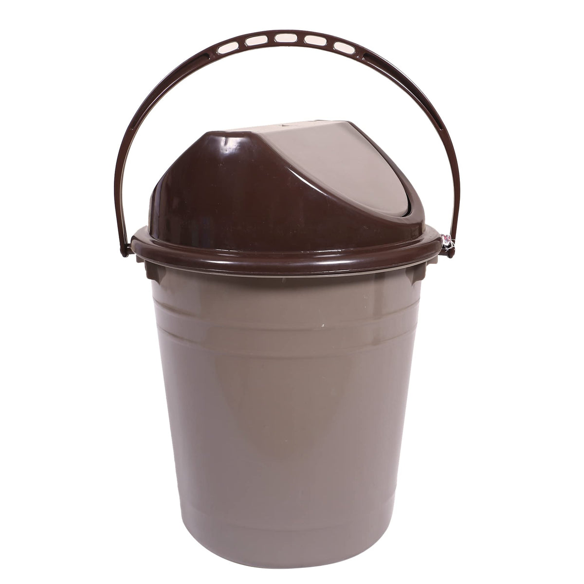 Kuber Industries Plastic Dustbin with Swinging Lid|Portable Garbage Basket & Round Trash Can for Home,Kitchen,Office,College,10 Ltr (Brown)