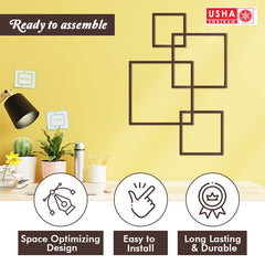 USHA SHRIRAM Set of 4 Intersecting Wall Mounted Shelf | Ready to Assemble Wooden Shelf Durable Engineered Wood | Sturdy & Long Lasting Wall Shelves | 1 Piece | Brown (Brown)
