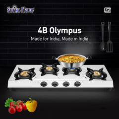 Surya Flame Olympus Gas Stove 3 Burner LPG Stove with Stainless Steel Pan Support Anti Skid Rubber Legs - 2 Years Complete Doorstep Warranty