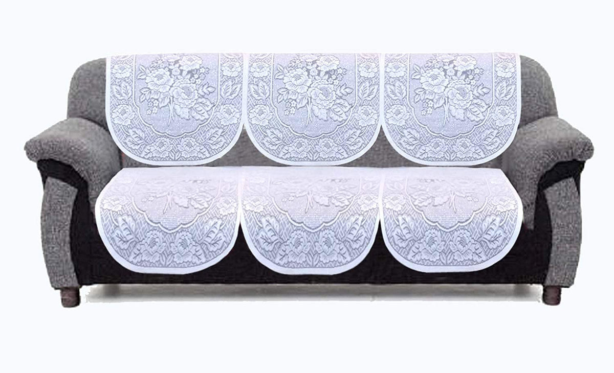 Kuber Industries Self Cotton 2 Pieces 3 Seater Sofa Cover (Standard, White) - CTKTC28680