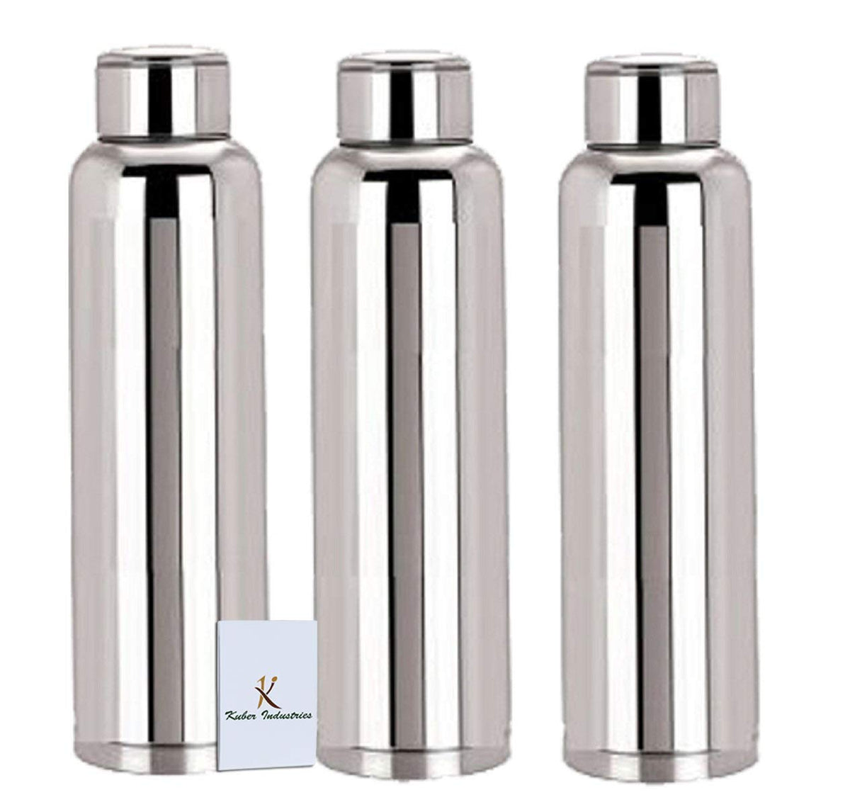 Kuber Industries Water Bottle|Cold & Hot Water Bottle|Steel Water Bottle 1 Litre|Pack of 3|Silver