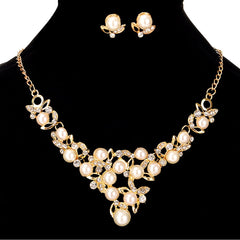 Yellow Chimes Necklace with Earrings Collection Gold Plated and Pearl Jewellery Set for Women (White;Golden)