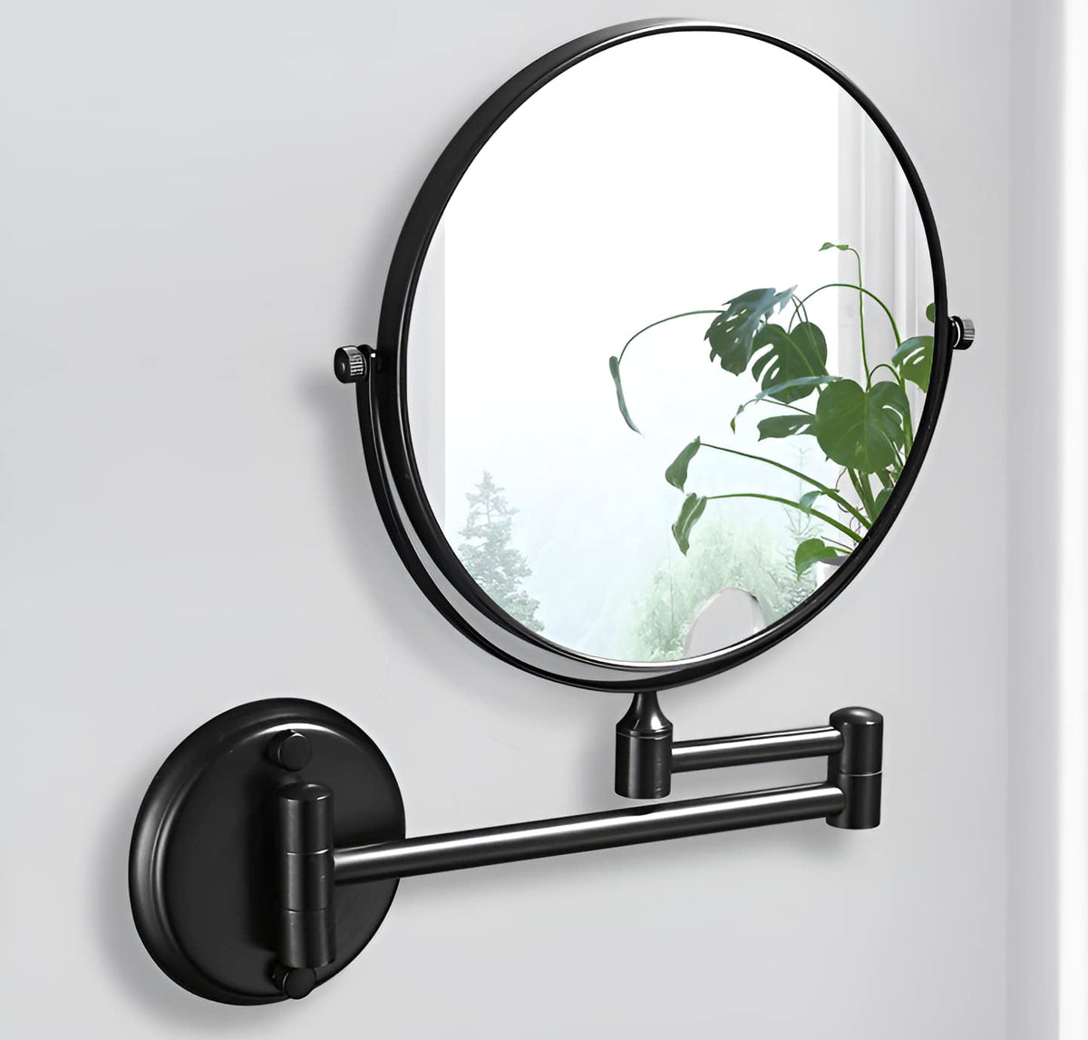 Plantex Brass and 304 Grade Stainless Steel Body Two-Sided 360° Swivel Mirror/Makeup Mirror/Shaving Mirror/Vanity Mirror Wall Mounted - (8 inch- Black)