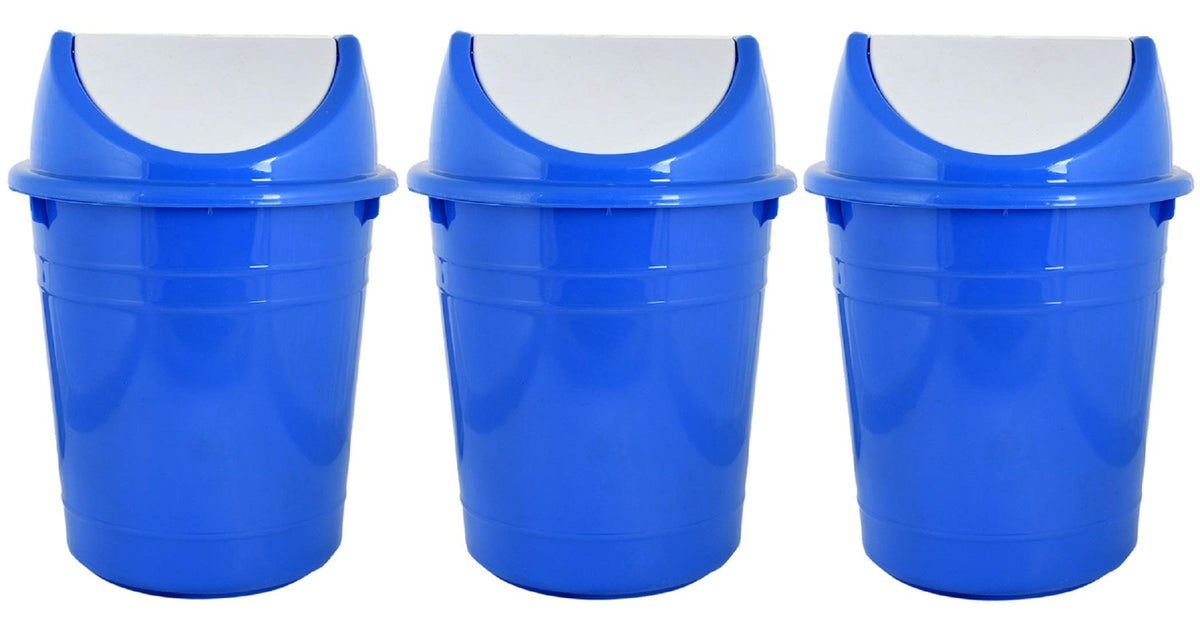 Kuber Industries Plastic 3 Pieces Medium Size Swing Lid Garbage Waste Dustbin for Home, Office, Factory, 10 Liters (Blue) -CTKTC38711