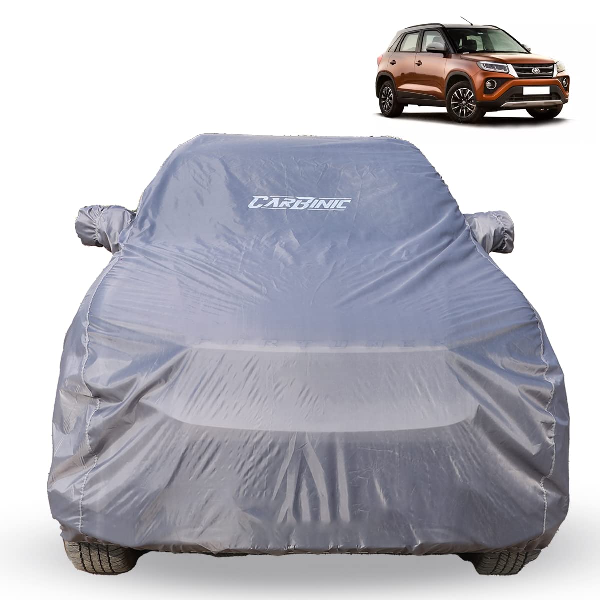 CarBinic Car Cover for Toyota Urban Crusier 2022 Water Resistant (Tested) and Dustproof Custom Fit UV Heat Resistant Outdoor Protection with Triple Stitched Fully Elastic Surface | Grey with Pockets