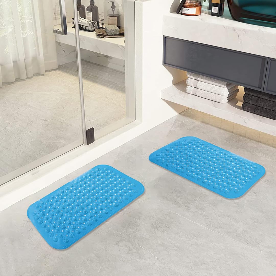 Savya Home Pack of 2 Diatom Mud Bathroom Floor Mat |71 x 35.5 cm|PVC Accu-Pebble Soft & Light Weight Anti-Skid Mat for Living Room,Bathroom/Shower Mat/Multipurpose (Blue)