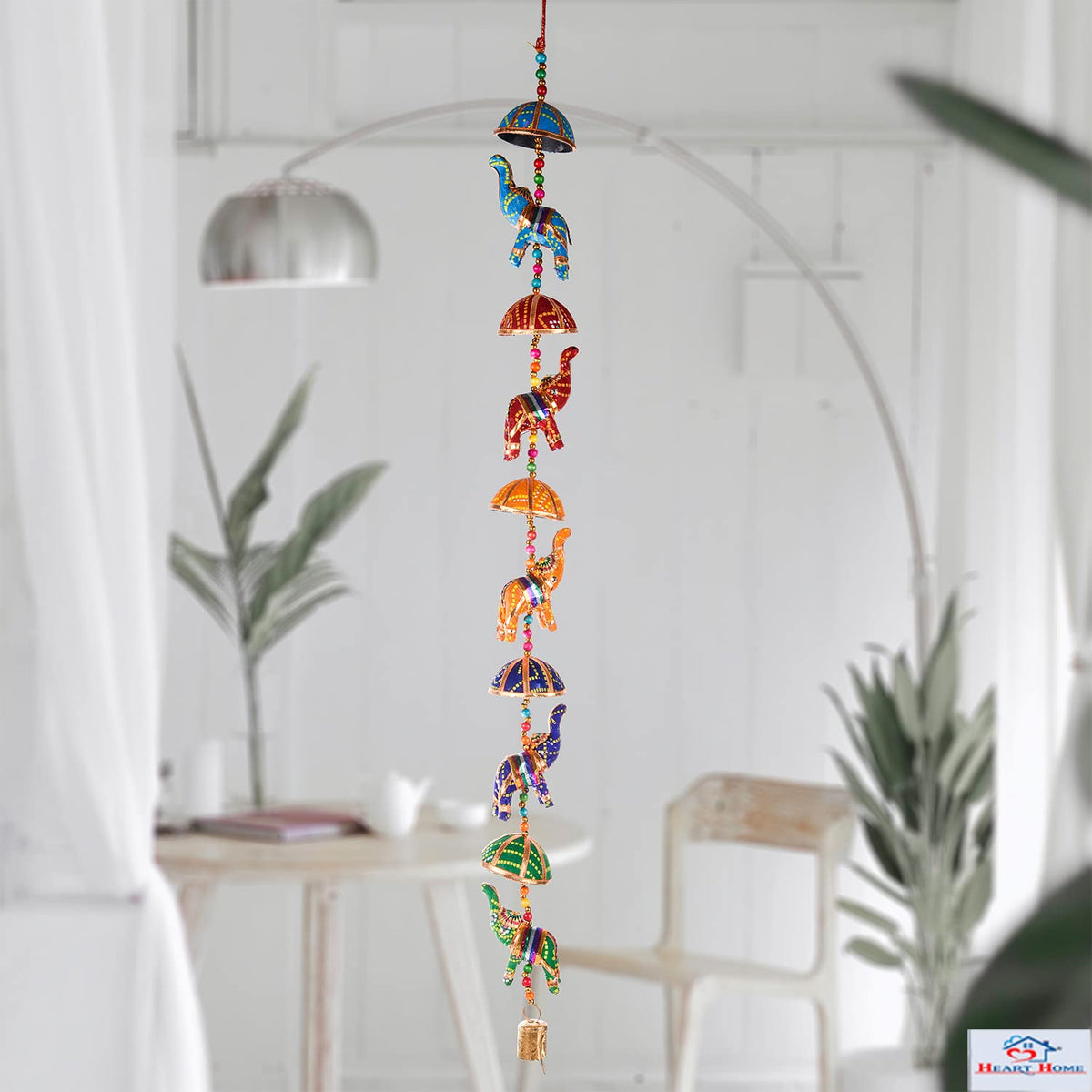 Heart Home Rajasthani Traditional Windchimes|5 Hanging Umbrella & Elephants|Polyester Handcrafted Latkan|Decorative Door Hanging Latkan (Multicolor)