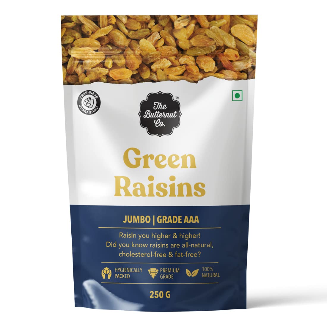 The Butternut Co. Premium Seedless Green Raisins 250g | Extra Long Grade AAA | 100% Natural | High Fiber | Gluten Free | Hand Picked Kismis