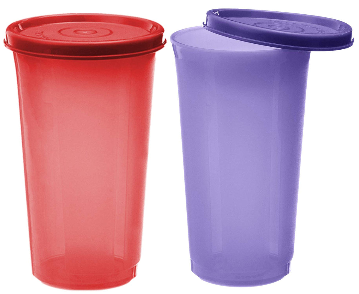 Kuber Industries Virgin Plastic Everday Small Glass 2 Piece Tumbler/airtight Container Leakproof Storage with Lid 350ml (Multi) CTKTC034166