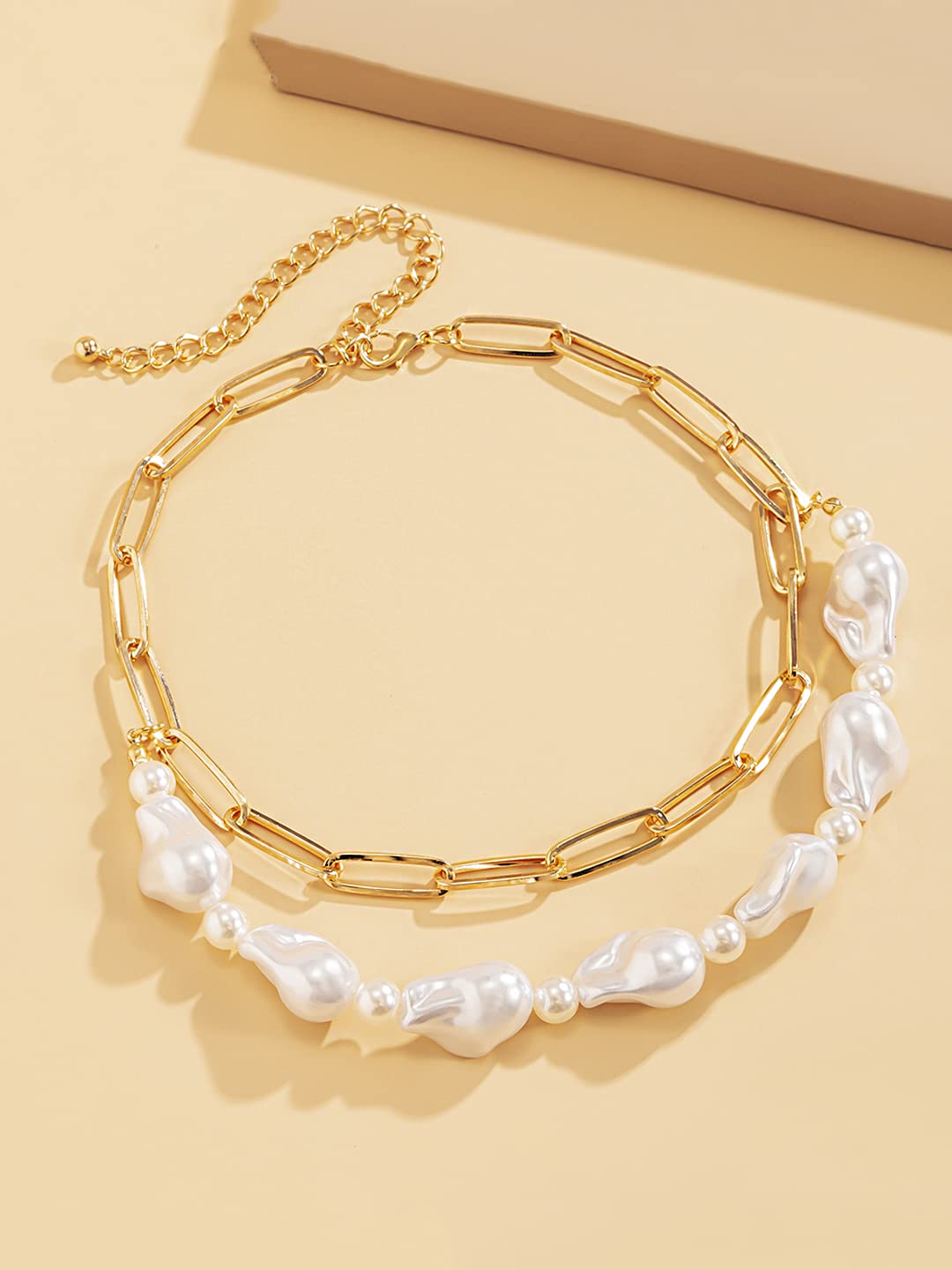 Yellow Chimes Necklace For Women Gold Toned Multilayer White Pearl Stone Chain Necklace For Women and Girls