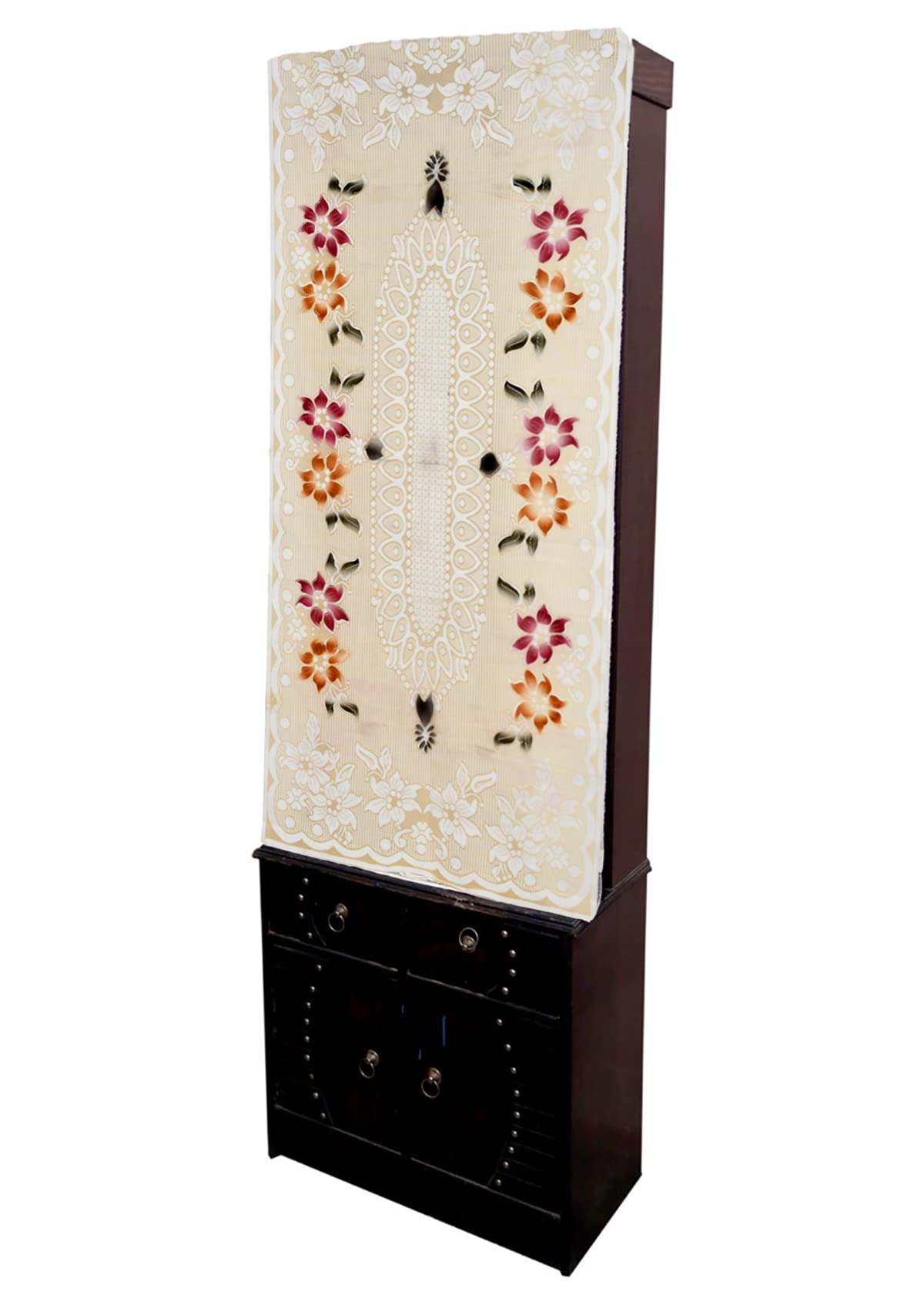 Kuber Industries Cotton Flower Design Decorative Dressing Mirror Cover|Dust & Scratch Proof|Size 76 x 184 CM (White & Orange)-44KM0184