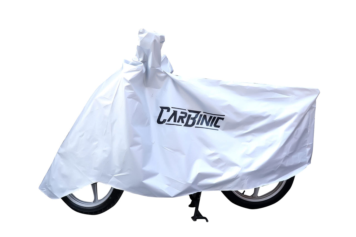 CARBINIC Bike Cover - Universal | Water Resistant (Tested) and Dustproof UV Protection for All Two Wheeler (Bikes/Scooty) with Carry Bag & Mirror Pockets | Solid Silver