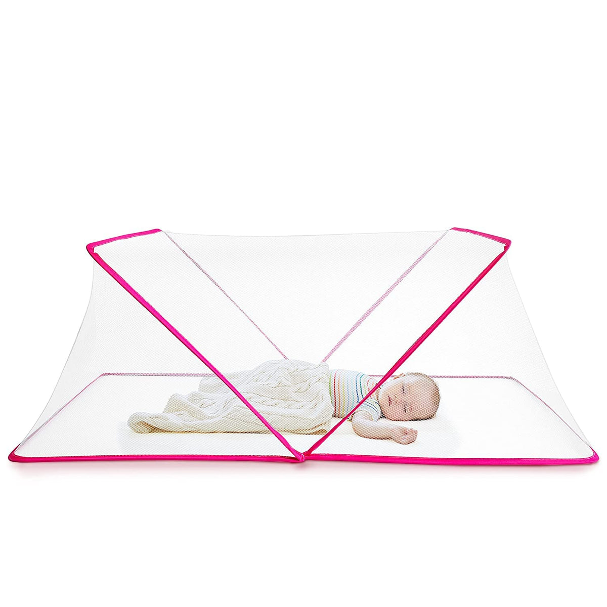 Classic Mosquito Net for Baby | Portable, Foldable, Bottomless for Infants| Easy to Use | Size 130 X 65 X 50 cms for Babies & Toddlers 0-24 Month - Pink