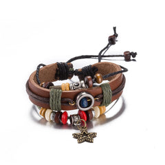 Yellow Chimes Stylish Star Charm Leather Wrap Bracelet for Men and Boys Casual Wear Fashion Jewellery
