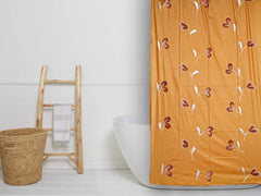 Kuber Industries Polyvinyl Chloride Leaf Design Shower Curtain with 8 Hook, Standard, Gold