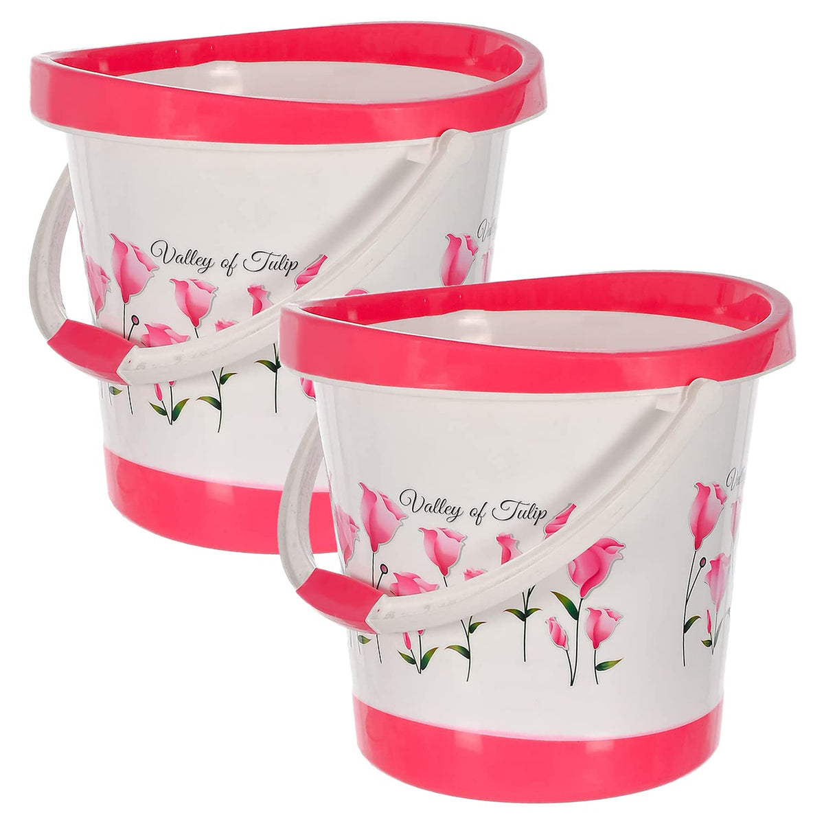 Kuber Industries Bucket|Plastic Bucket for Bathroom|Tulip Flower Bucket for Bathing|Unbreakable Bucket with Handle|18 Liter|Pack of 2 (Pink)