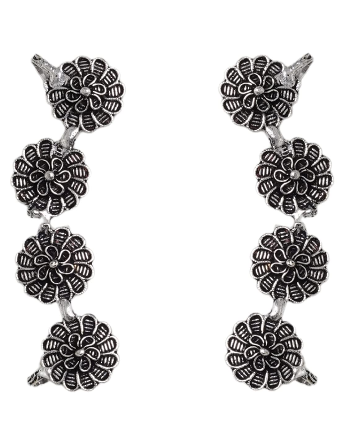 Teejh Rashtri Silver Oxidised Earcuffs For Women