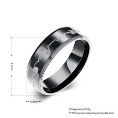Yellow Chimes Rings for Men Black Colored Band Heartbeat Love Message Stainless Steel Ring for Men and Boys