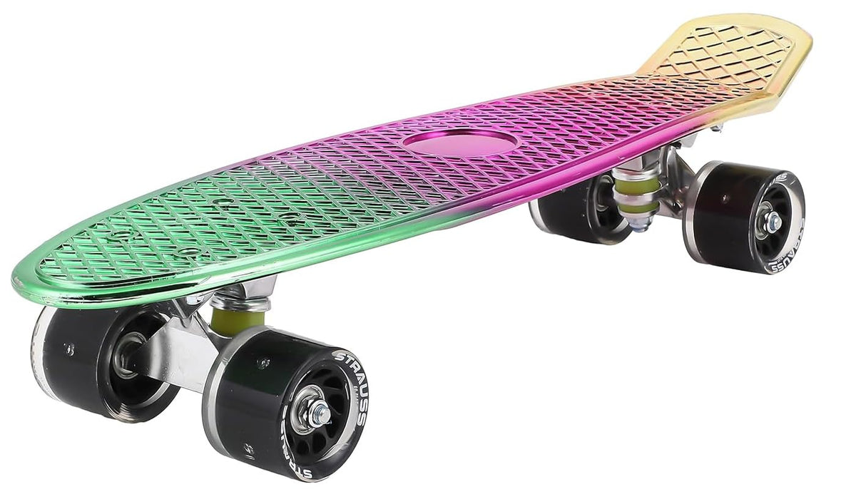 STRAUSS Fibreglass Cruiser Skateboard| Penny Skateboard| Casterboard| Hoverboard| Anti-Skid Board with High Precision Bearings Ideal for 8 Years Old and Above 22 X 6 Inch,(Green,Pink,Yellow)