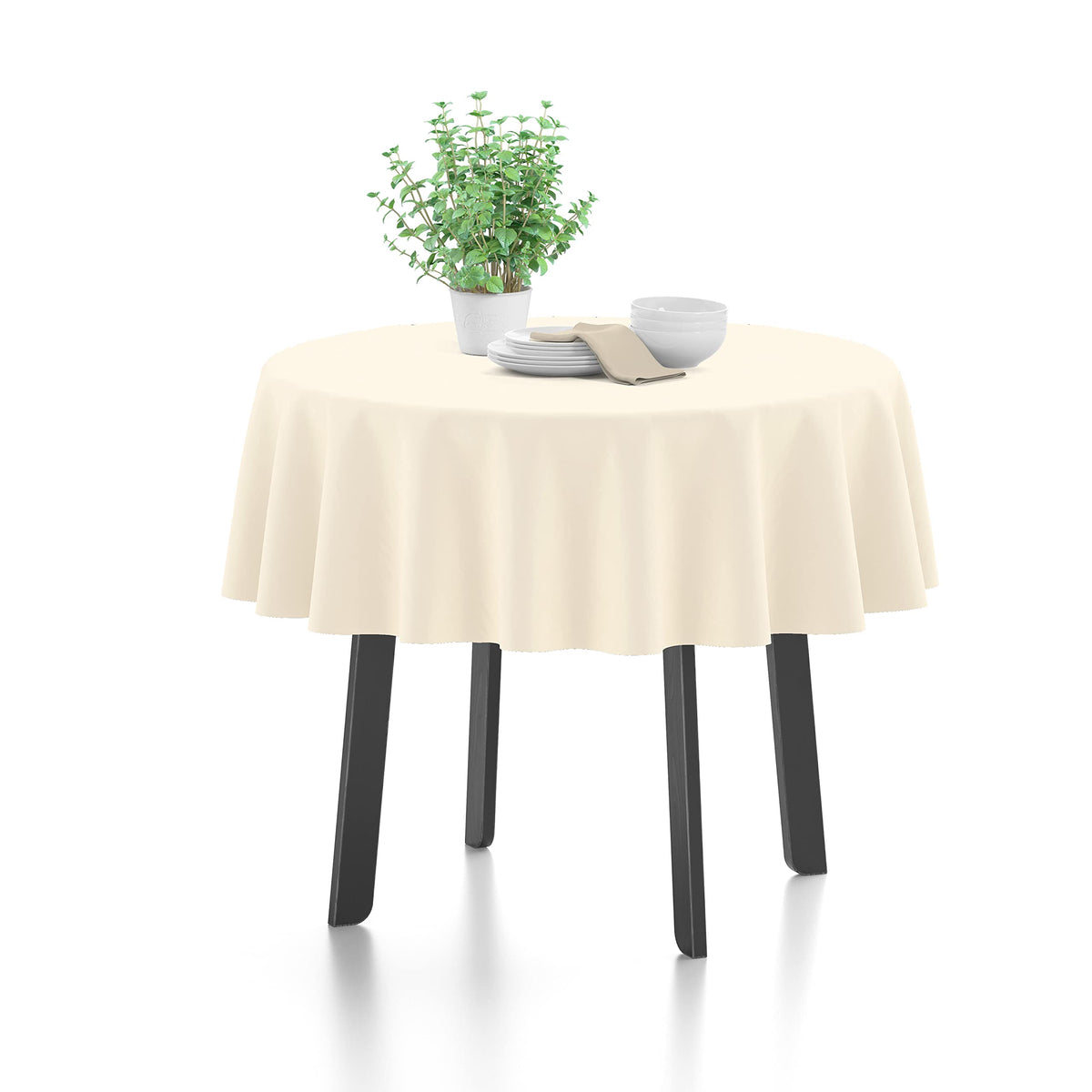 Encasa Homes Plain Colour Table Cloth (4.6 ft Long) for 4 Seater Large Centre Dining Table - Natural - Cotton Canvas Fabric, Mercerised, Washable, Round for Home Hotel & Restaurant