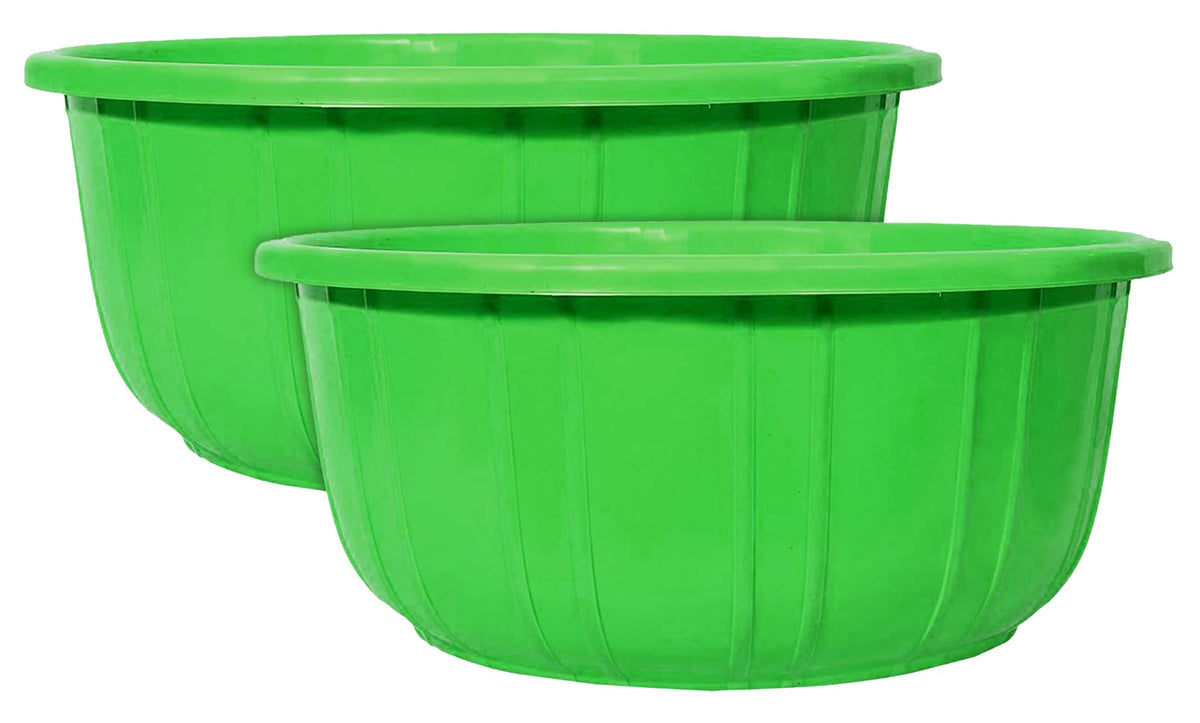 Kuber Industries Leaf Printed 40 Lt. Multipurpose Unbreakable Plastic Tub |Bath Tub|Washing Tub- Pack of 2 (Green)