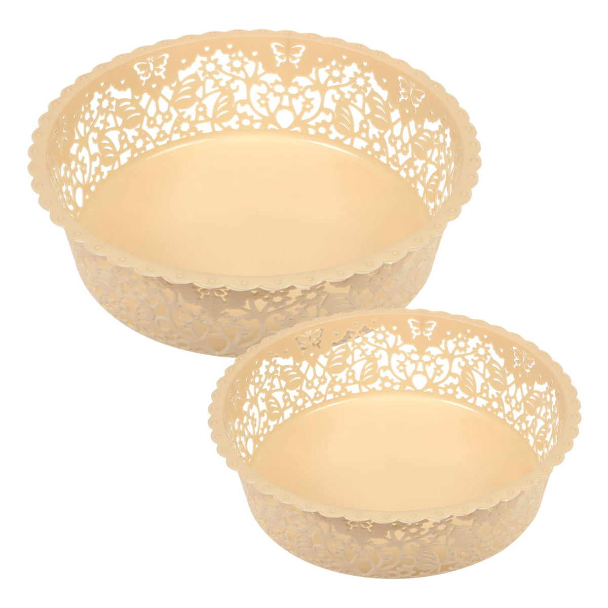 Kuber Industries Leaf Design Multipurpose Round Shape Basket Ideal For Friuts, Vegetable, Toys Small & Large Pack of 2 (Beige)