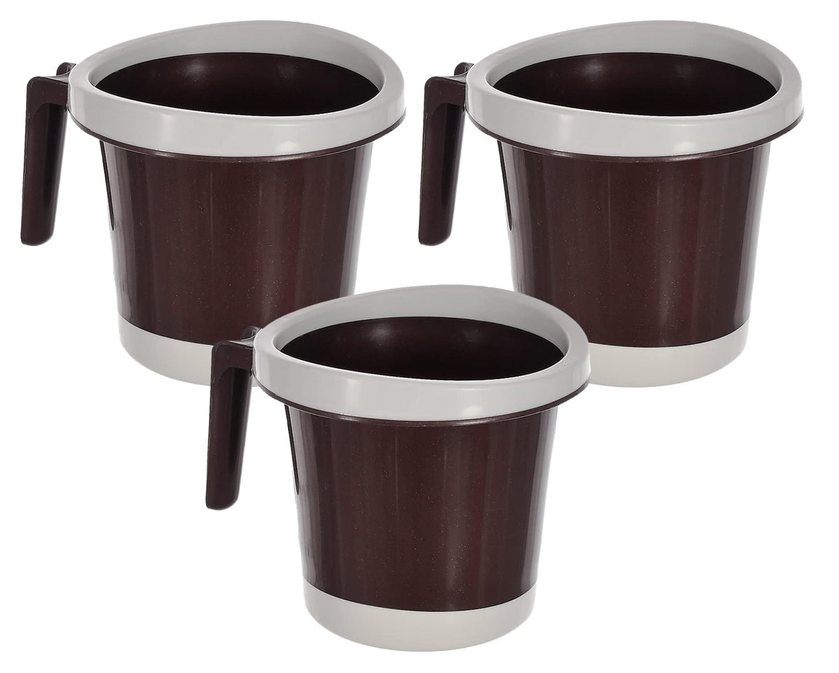 Kuber Industries Plastic Bathroom Mug 1 Litre Pack of 3 (Brown)-46KM0267