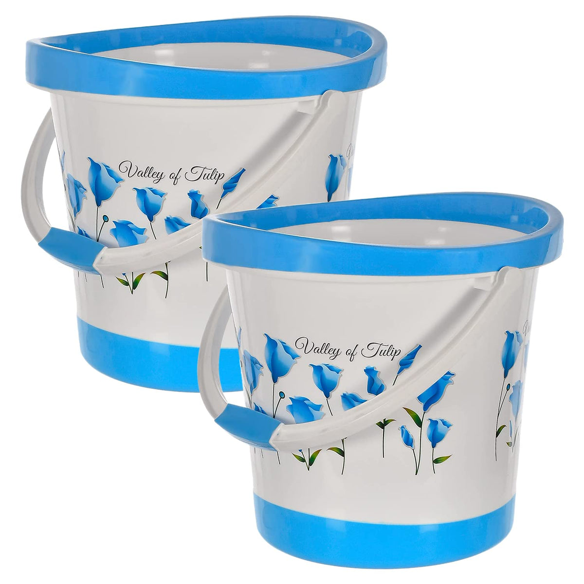 Kuber Industries Bucket|Plastic Bucket for Bathroom|Tulip Flower Bucket for Bathing|Unbreakable Bucket with Handle|18 Liter|Pack of 2 (Blue)