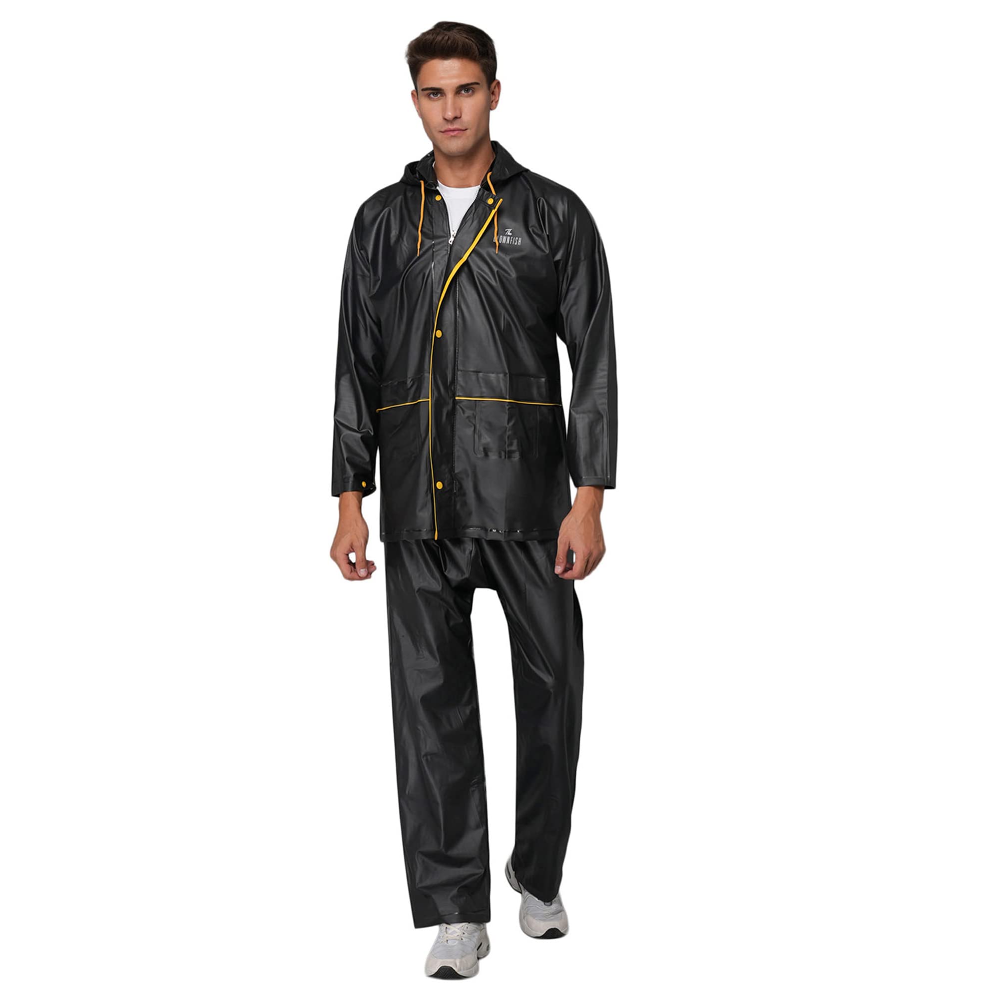 THE CLOWNFISH Rain Coat for Men Waterproof for Bike with Hood Raincoat for Men & Women. Samson Pro Series (Black, X-Large)