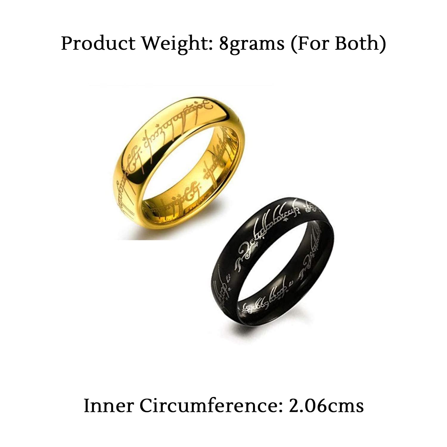 Yellow Chimes Combo 2 Pcs Lord of the Rings Genuine 100% Stainless Steel Gold/Black Rings for Men and Boys (10)