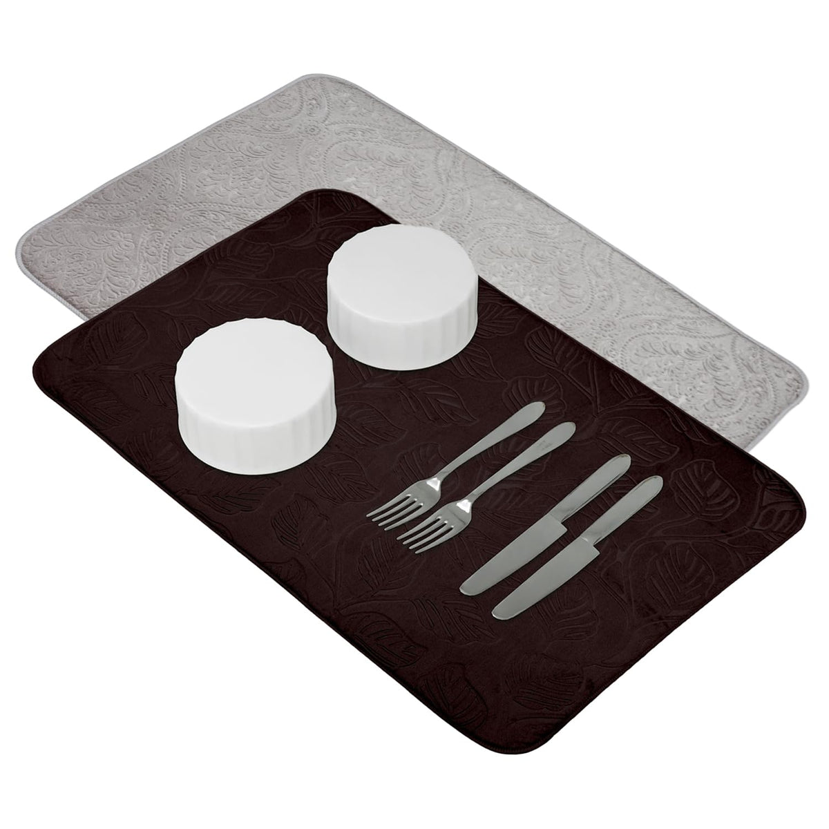 Kuber Industries Dish Dry Mat | Microfiber Self Drying Mat | Kitchen Drying Mat | Water Absorbent Kitchen Mat | Embossed Dish Dry Mat | 50x70 | Pack of 2 | Brown & Gray