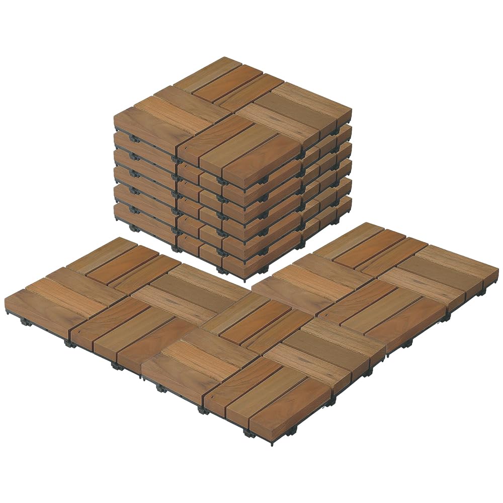 Cheston Interlocking Tiles for Floor I Interlocking Wooden Tiles for Garden, Balcony Poolside I Weather & Water Resistant I Flooring Solution I 12" X 12" Deck Tiles (Set of 6, Light Brown Wood Tile)