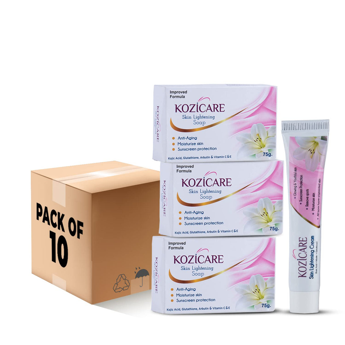 Kozicare Skin Lightening Facial Kit 3 Soap 1 Cream Pack For