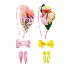 Melbees by Yellow Chimes Hair Bands for Girls Kids Hair Accessories Set for Girls Baby Floral Hair Band 2 Pcs Bow Rubber Bands 4 Pcs Hair Clips for Girls Kids Head Bands for Girls Kids & Toddlers