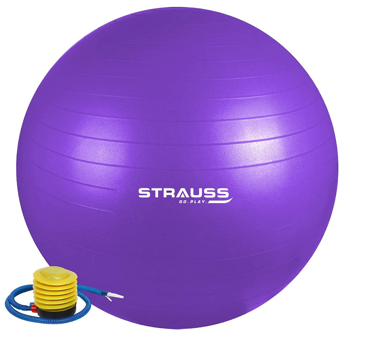 STRAUSS Anti-Burst Rubber Gym Ball with Free Foot Pump | Round Shape Swiss Ball for Exercise, Workout, Yoga, Pregnancy, Birthing, Balance & Stability, 85 cm, (Purple)